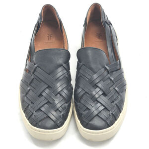 Frye Black Woven Leather Slip-On Sneakers with Cream Sole
